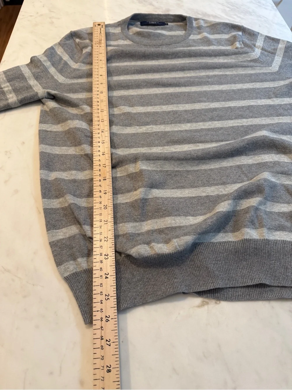 J.Crew Gray Striped Cotton Cashmere Crew Neck Lightweight Sweater Size M